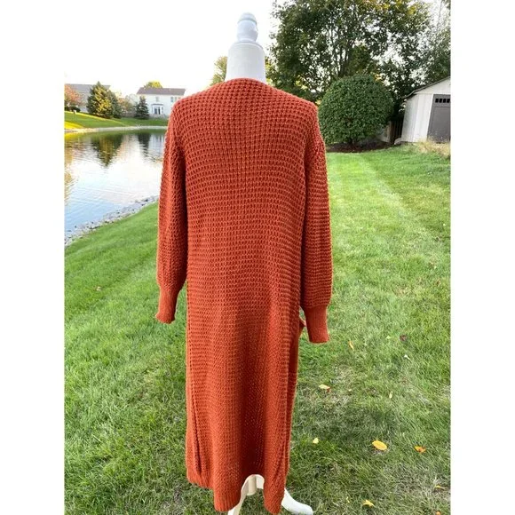 Knitted Long Sleeve Open Front Long Maxi Cardigan Sweater Duster - Picture 8 of 9